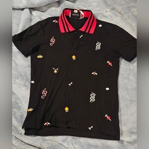 Gucci Mens embroidered arrow and snake and bees black polo shirt size M